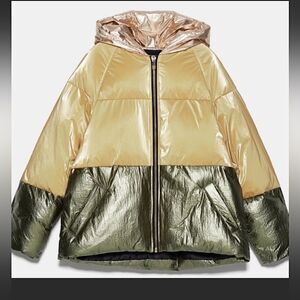 NWT Zara Golden Color-block Puffer Jacket Sz. XS